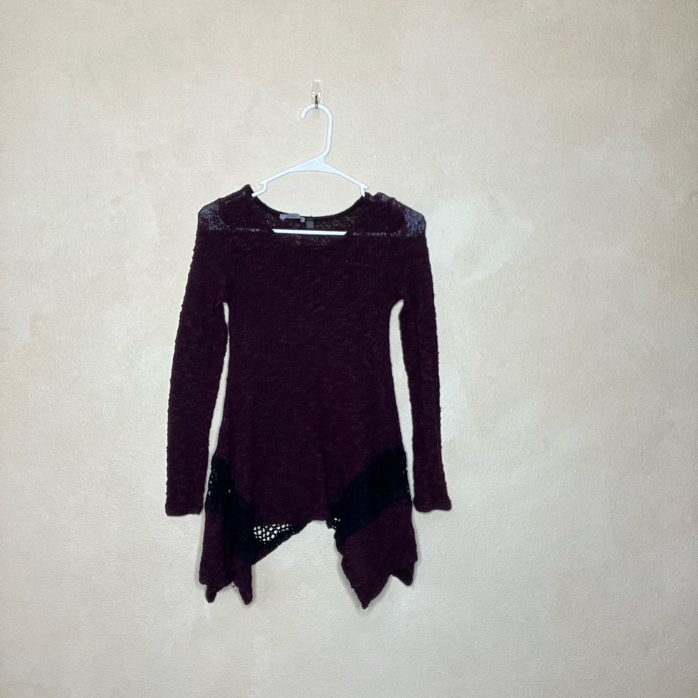 Burgundy Long Sleeve Asymmetrical Top